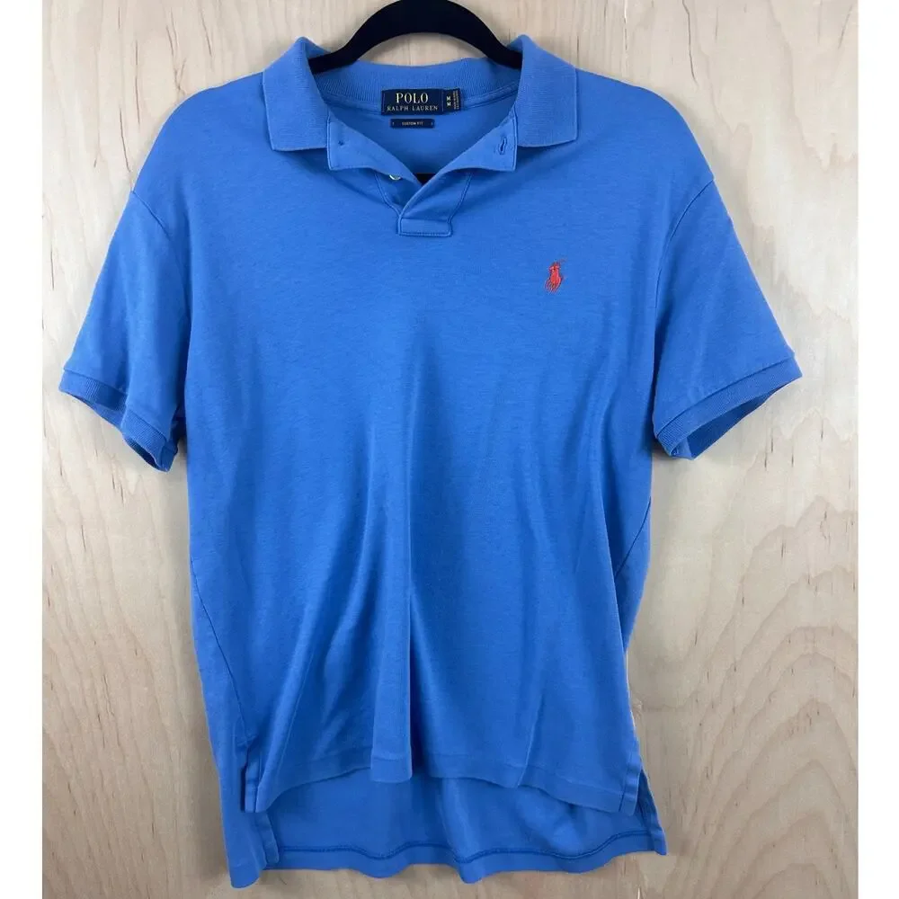 Polo Ralph Lauren Blue Custom Fit Polo Shirt Men's Medium Red‎ Pony